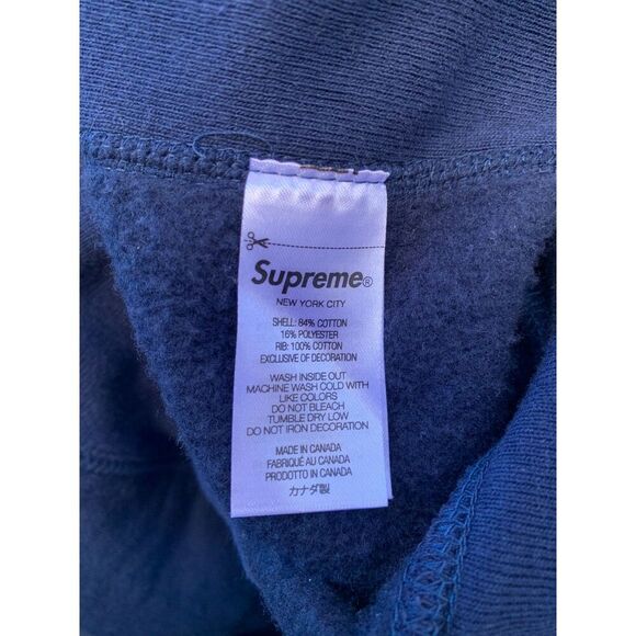 Supreme Navy Spell Out Hooded Sweatshirt Medium Hoodie Pullover - Picture 6 of 7